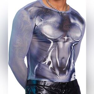 Men’s Blue 3D Graphic Long Sleeve Shirt | Festival, Streetwear, Y2K